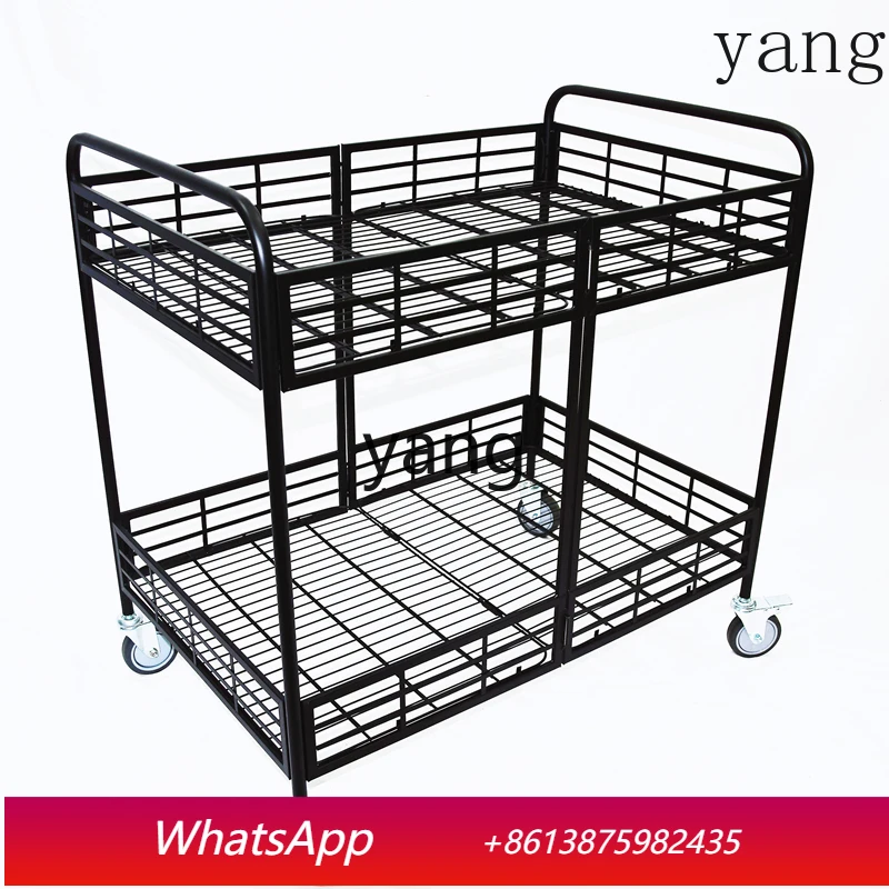 

yjq Heavy-Duty Foldable Mobile Cart for Stalls, Suitable for Desserts and Sushi, with Shelves