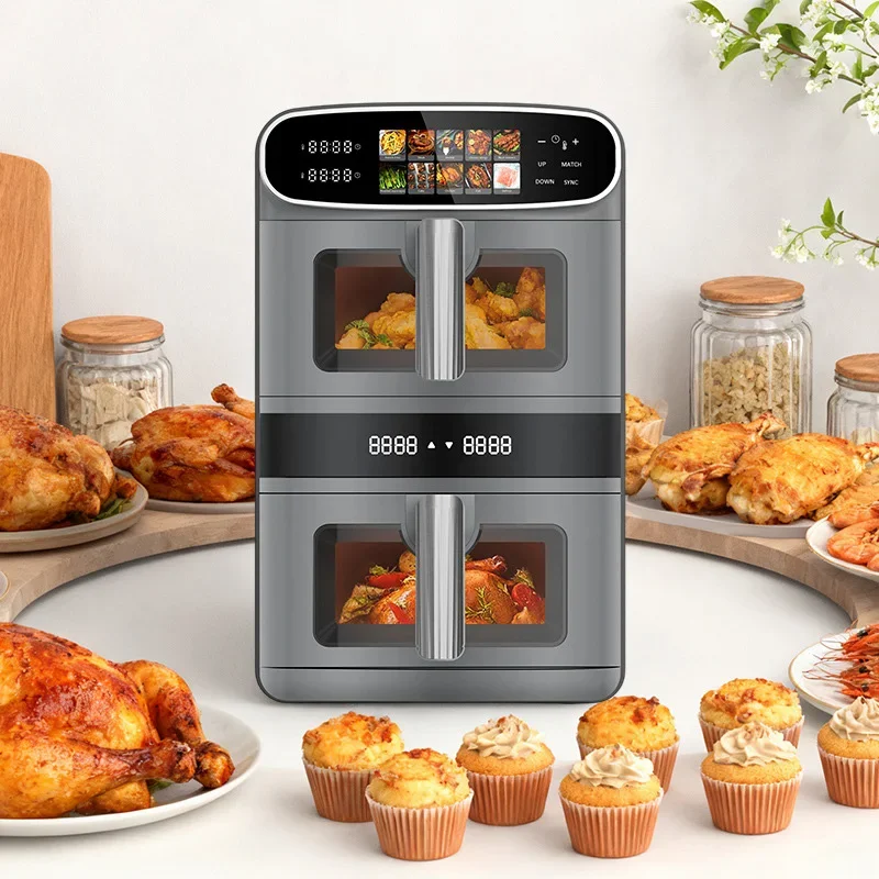 New 12L Double-Layer Air Fryer: Oil-Free Cooking, Infrared Heating, Dual-Drawer Air Fryer with 2 Fry Baskets