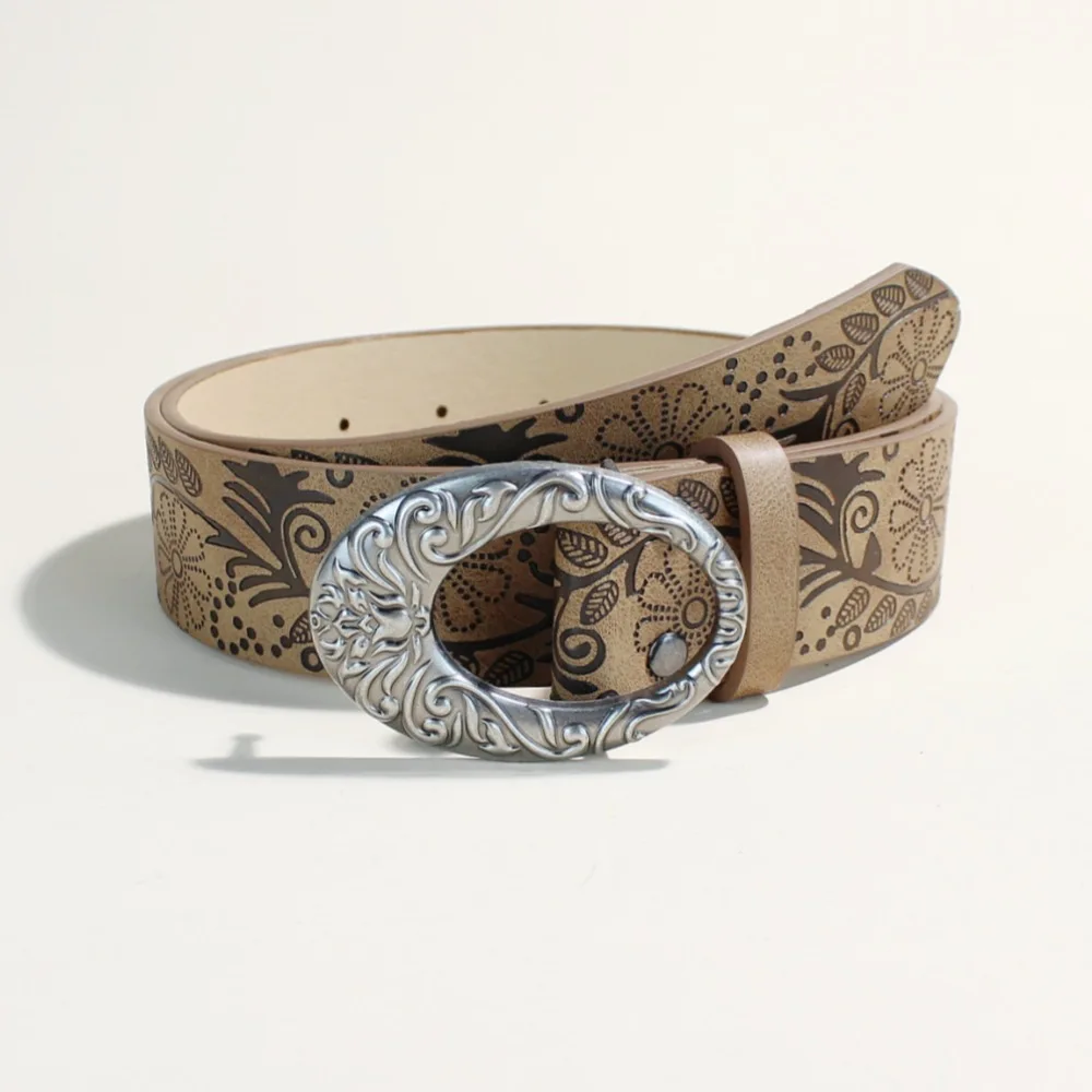 Tribal Totem Ethnic Style Belt, Decorative Belt with Unique Rivet Prints, Snap Button Waist Belt for Men and Women