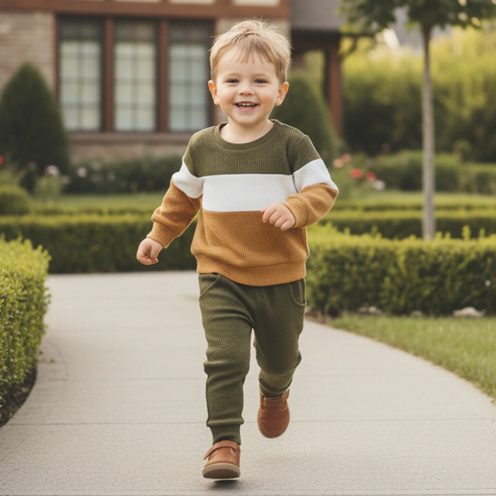 ViSgogo Toddler Baby Boy Fall Outfit Contrast Color Striped Crew Neck Long Sleeve Tops and Pants 2 Pcs Set