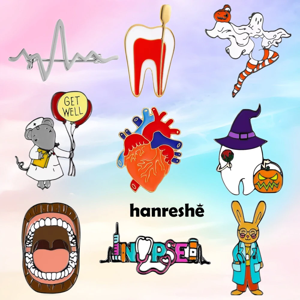 Hanreshe Enamel Pins Brooch Set Medical Science Theme Jewelry Doctor Nurse Backpack Lapel Bag Badge Accessories Gifts