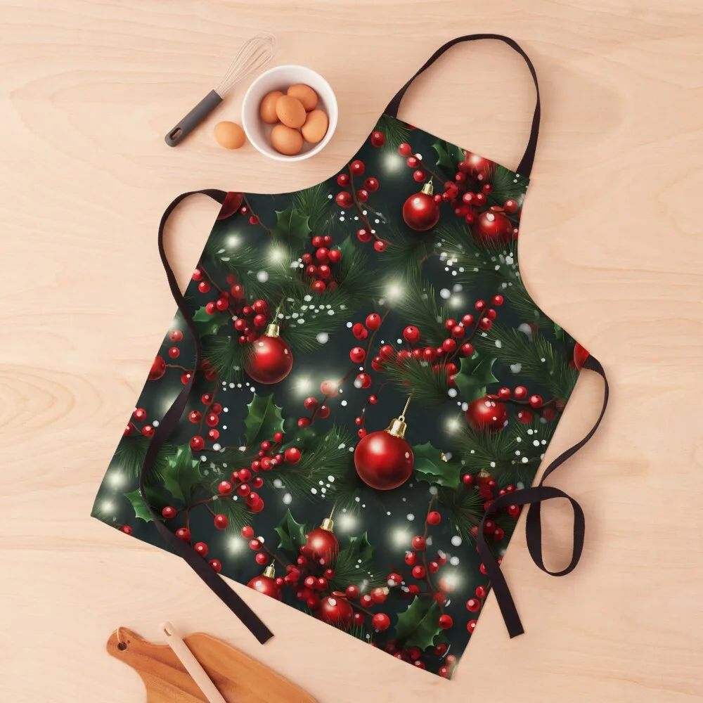 

Radiant Holiday Illumination Pine, Lights, and Christmas Ornaments Apron Woman Kitchen painters work ladies Sexy Apron