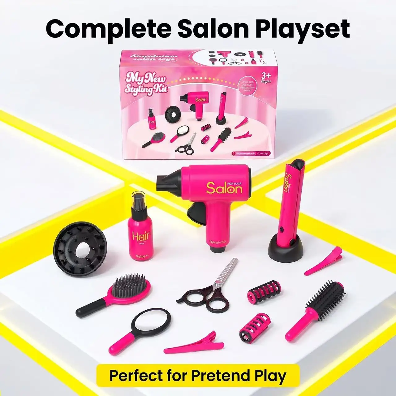 

Kids Girls Beauty Hair Salon Pretend Play Set Simulation Hairdressing Styling Toy Kit For 3-6 Years
