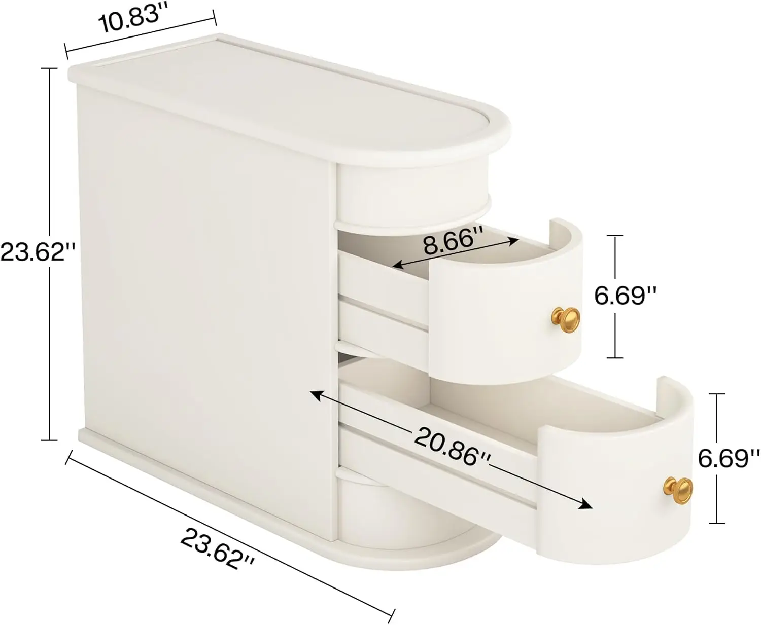 Wood End Table Set of 2, Narrow Solid Side Table 2-Drawer Slim Chair Side Table, No Assembly Required, Finished Back, Off-White