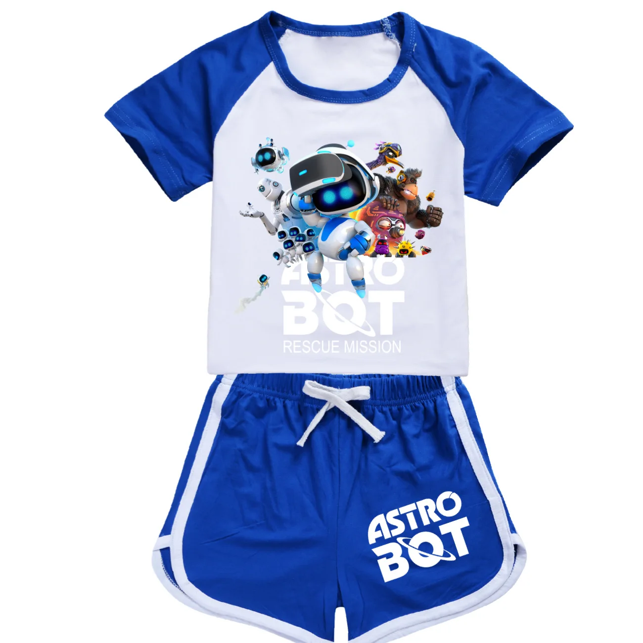 New Game ASTRO BOT Tshirt Kids Playroom Cartoon Astrobot Clothes Set Teen Boys Short Sleeve Tops Shorts 2pcs Set Girls Outfits