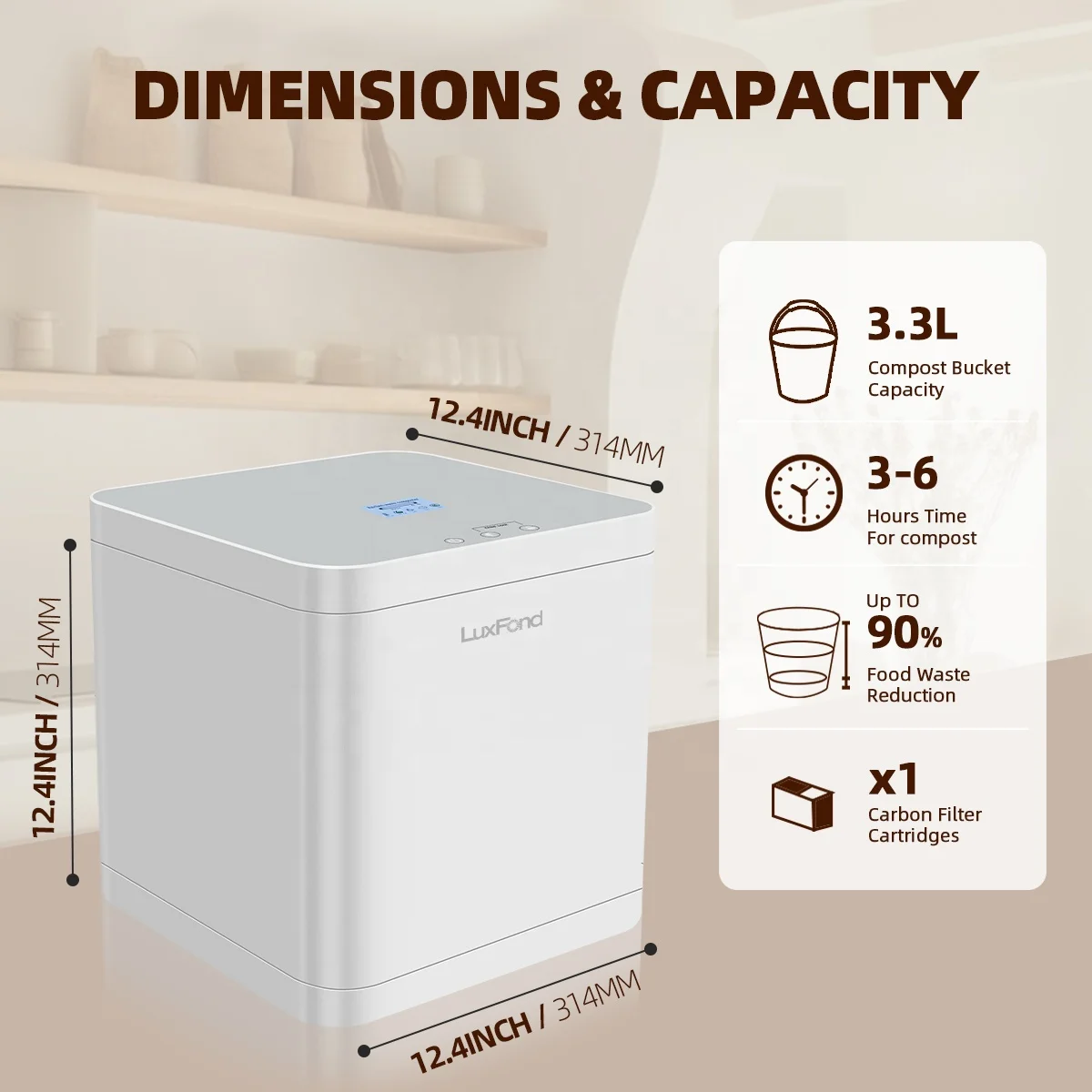 Luxfond casa interior elétrica inteligente cozinha reciclador de resíduos de alimentos bancada máquina compostadora doméstica