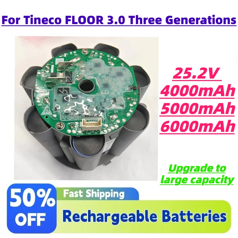 

4000-6000mAh Vacuum Cleaner Rechargeable Battery for Tineco FLOOR 3.0 Three Generations FW200100CN 25.2V Accessories Batteries