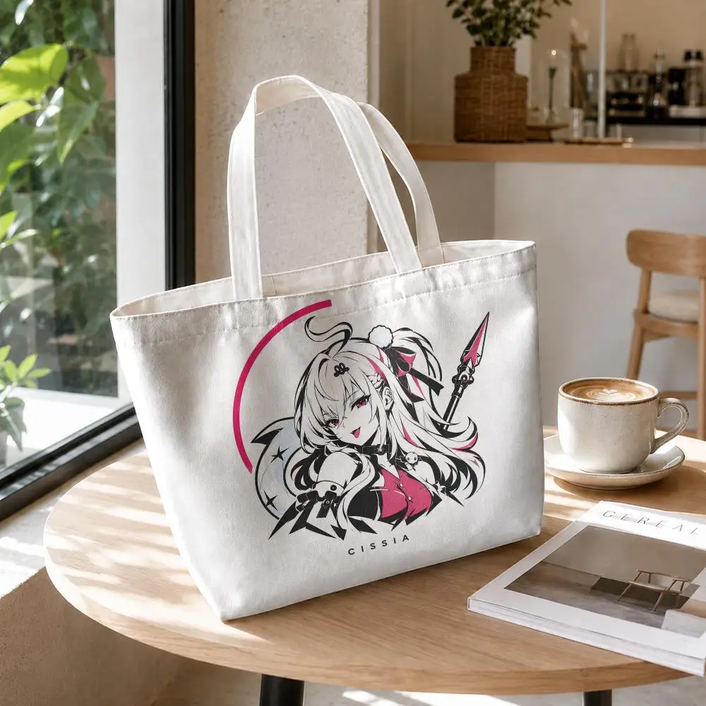 Seed Cissia ZZZ Zenless Zone Zero Storage Bags 2-Piece Canvas Tote Bags with Zipper Shoulder Handbags for Daily Shopping Travel