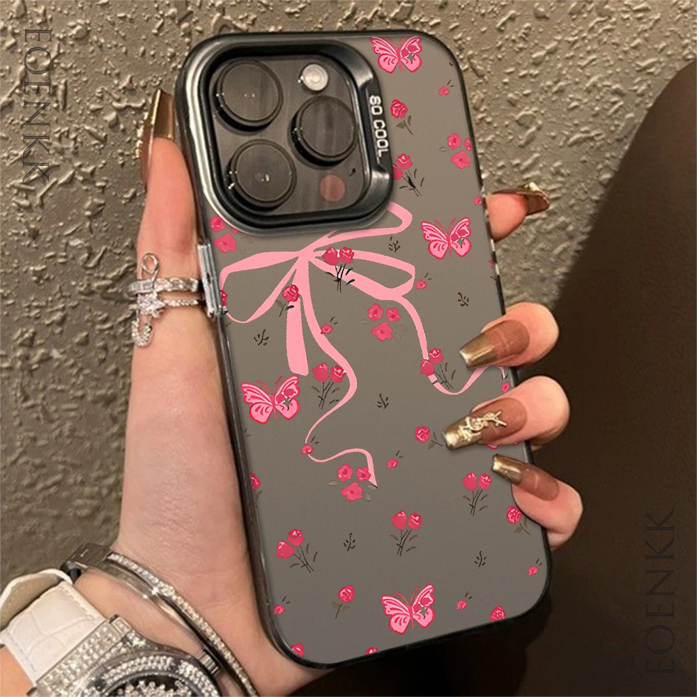 Cute Bow Cherry Pattern Phone Case For Samsung Galaxy S25 S24 S23 Ultra S22 S21 S20 Ultra Plus FE A25 A35 A55 5G Hard Cover