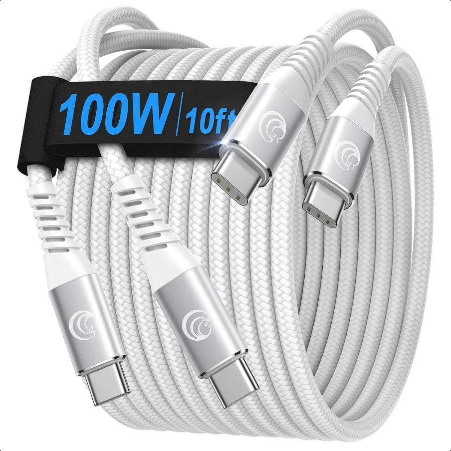 

USBC to USBC Cable [10ft 2Pack] USB C to USB C Cable 100W 5A Type C to C Cable Fast Charging Braided Long USBC Charger Cord for