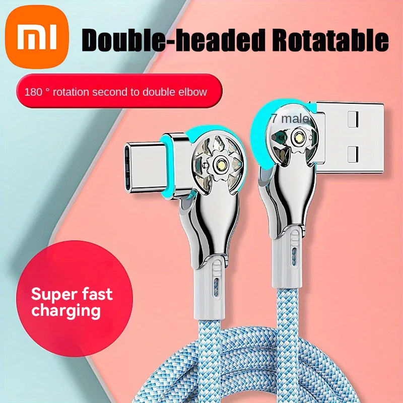 Xiaomi Fast Charging Cable 180 Degree Elbow Rotation PD 30W USB A Type C Cable With Light Zinc Alloy Braided Data Cable