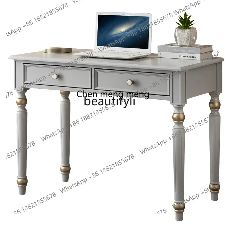 ss8350 American light luxury solid wood desk European Morandi gray French cream style computer desk household small writing desk