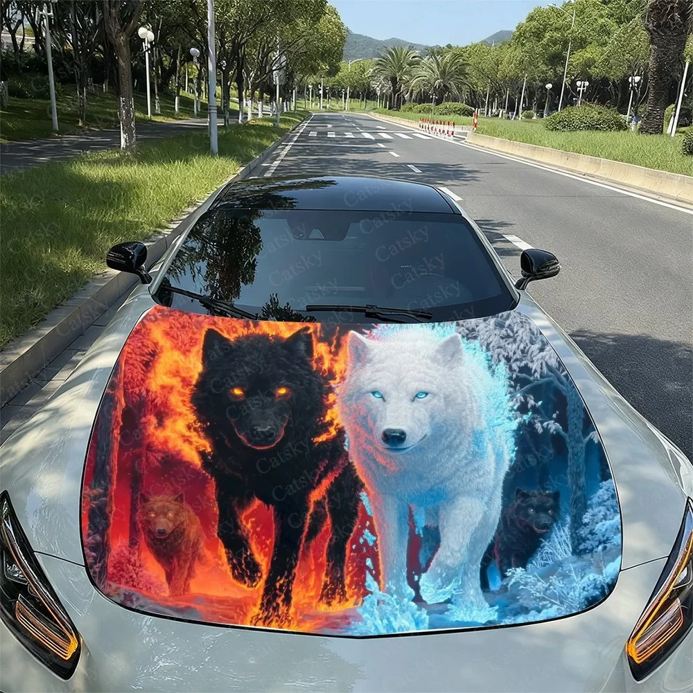 Heterochromatic Wolf Car Hood Sticker PVC Self Waterproof Stick, Striking Auto Exterior Accessories Decor Protect Gift for Lover