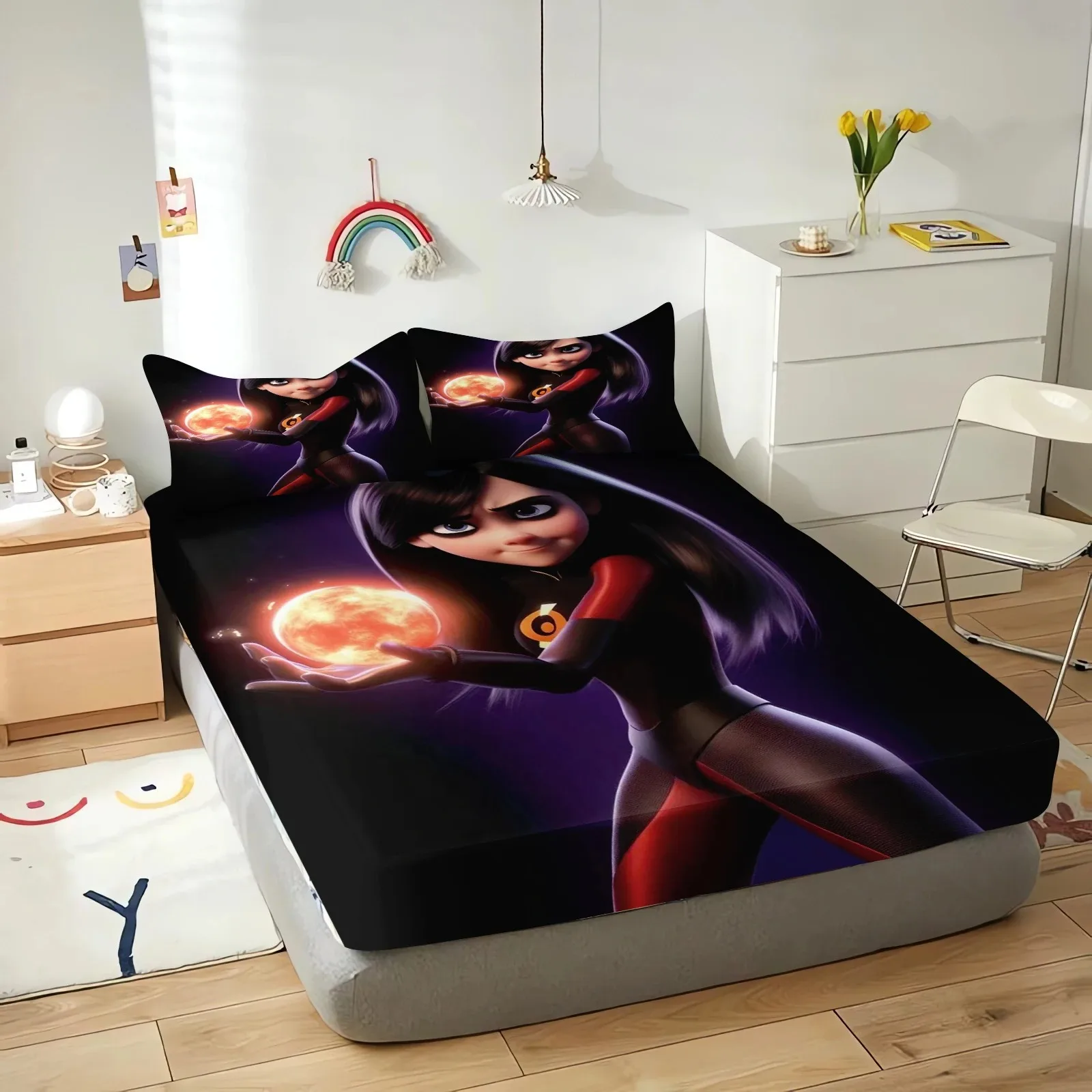 Disney The Incredibles Children's Fitted Sheet,Anime Cartoon bed sheets 90/120/150/180/200cm mattress dust cover,Boys bed sheets