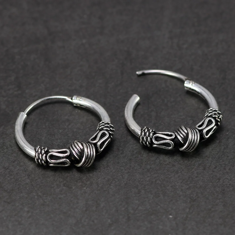 20mm 925 Sterling Silver Hoop Earrings Antique Circle Earrings String Ball Brincos Loop Earrings for Women Jewelry Oorbellen