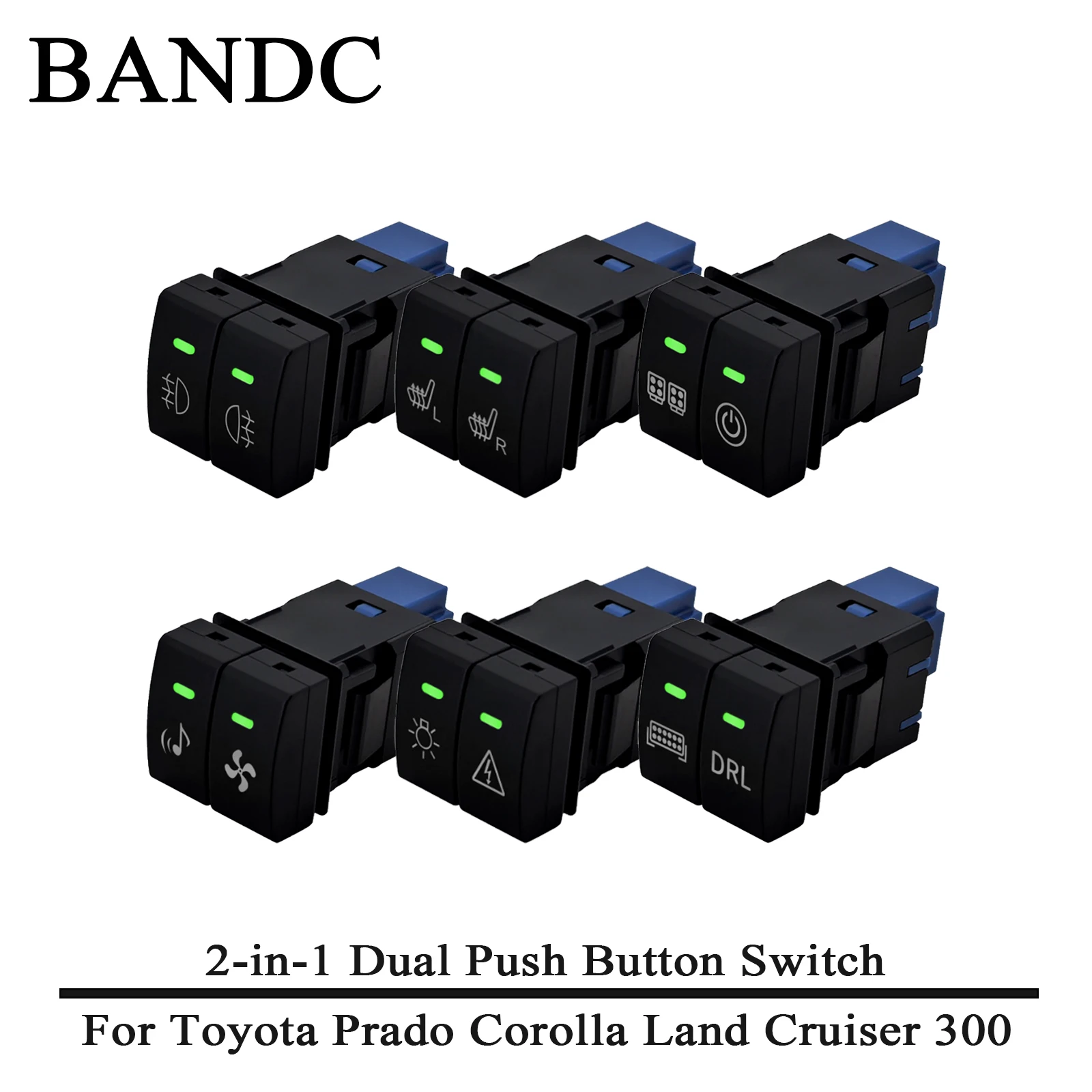 Interruptor de doble botón de 12V para coche, luz antiniebla delantera y trasera, encendido/apagado, para Toyota Corolla, Prado, Camry, LC300, accesorios