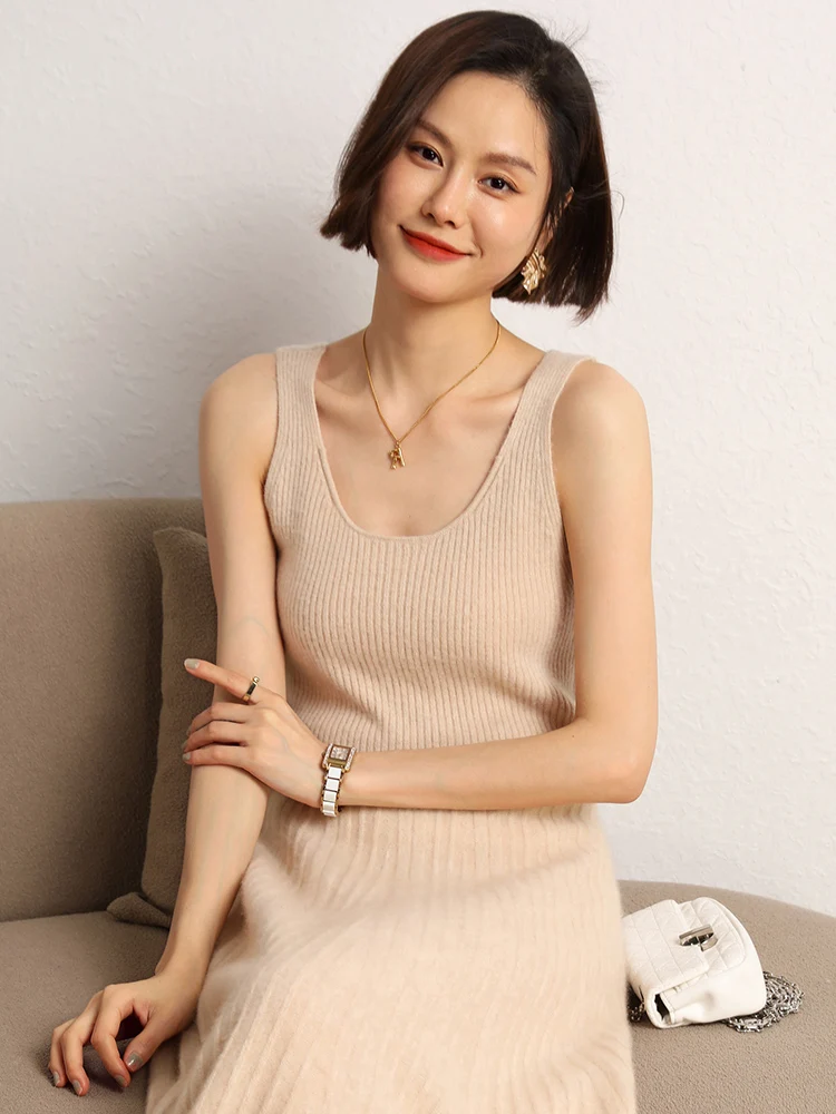 TLOML Elegancka damska kamizelka swetrowa 100% kaszmir Kamizelka z dekoltem w serek Prosty styl Sweter kaszmirowy Kamizelka na wiosnę i jesień Miękkie i wygodne topy