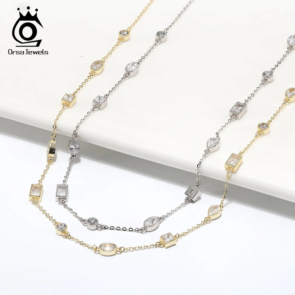 

Ожерелье-чокер ORSA JEWELS для женщин, изысканное ожерелье из 14-каратного золота овальной и квадратной формы с фианитом 4A, бижутерия на день рождения, BQN02