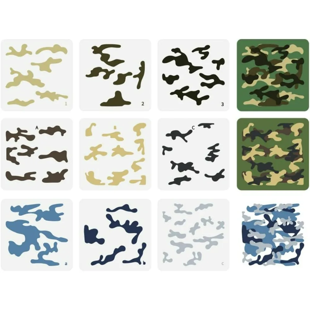 9 Pcs Layered Camouflage Stencil 5.9x5.9inch Reusable Camo Print Spray Drawing Template DIY Art Camouflage Pattern Home