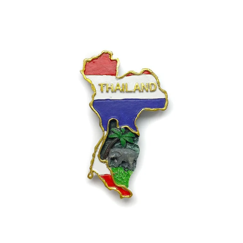 Thailand personalized hand-painted magnetic refrigerator sticker with Thailand map outline, national, three-color