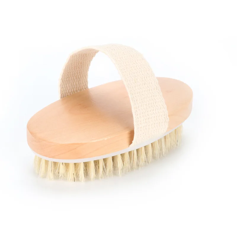 Wet Dry Skin Body Brush Natural Pig Bristles Dry Skin Exfoliating Body Massage Cleaning SPA Tool For Cellulite Lymphatic Drainag