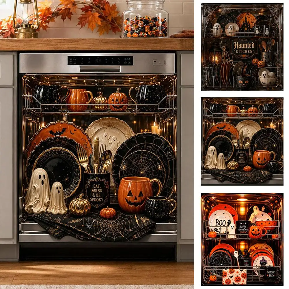 Halloween Dishwasher Magnet Cover Waterproof Appliance Magnetic Panel Reusable Kitchen Decor for Fridge Washer Door