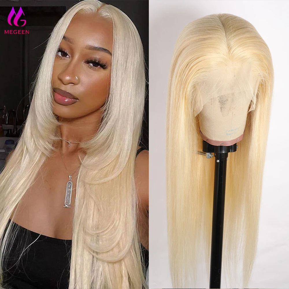 Megeen кружевные передние парики, натуральные волосы, предварительно выщипанные 13x4 HD прозрачные кружевные передние al парики, 100% человеческие волосы, 613 светлые парики могут быть окрашены