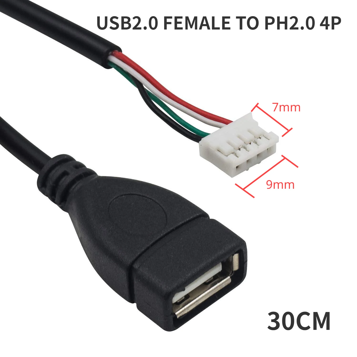 30 cm USB-A-Buchse auf 4-Pin XH2.54 PH2.0 MX1.25 Dupont-Verbindungskabel USB-auf-4P-Adapterkabel für DIY-Elektronikprojekte