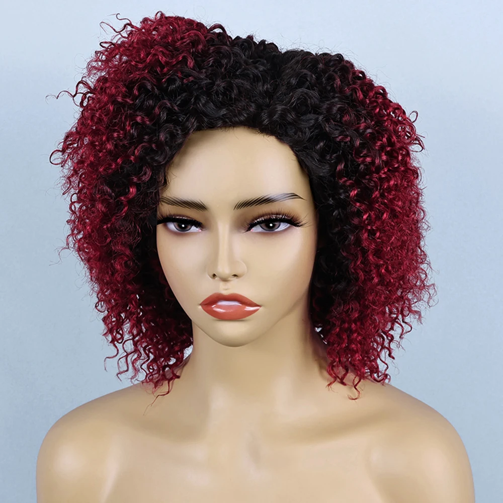 

T1B/118# Short Pixie Cut Human Hair Wig Remy Omber Machine-Made Short Jerry Curly Wigs 100% Human Hair HairUGo