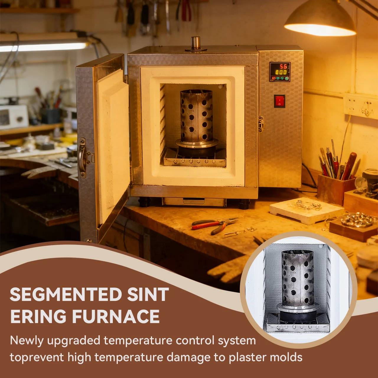 TOOLTOS 1500W Jewelry Burnout Furnace Casting Kiln with Segmented Temperature Control for Lost Wax Casting