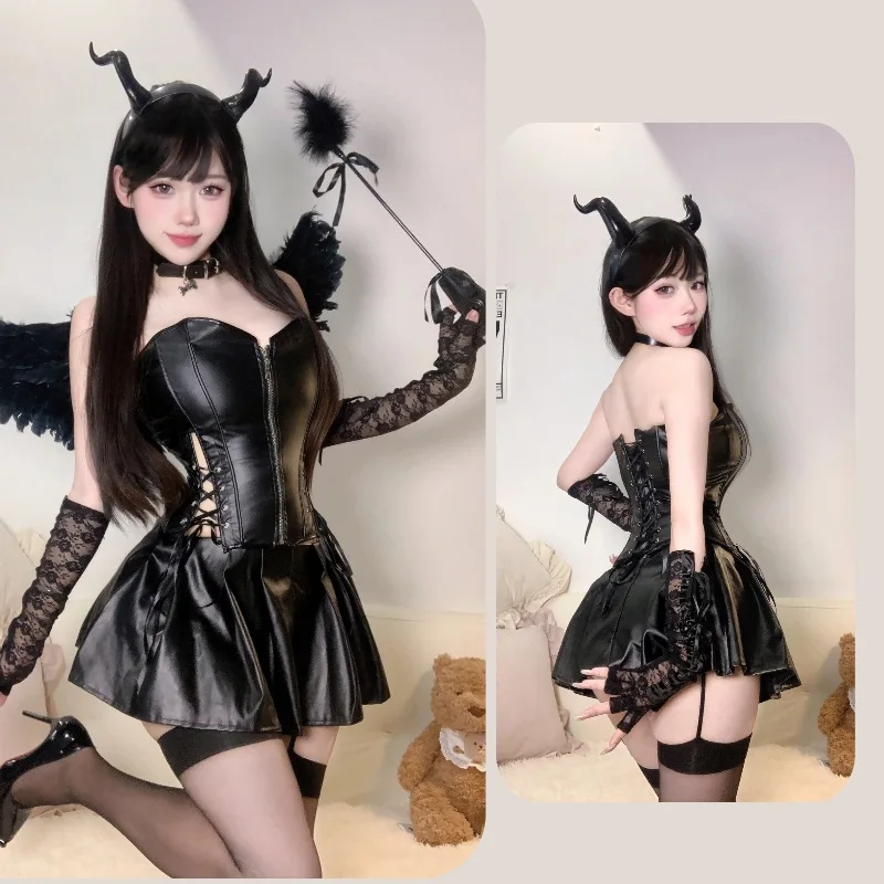 

Christmas Eve Sexy Charm Short Skirt Tight Dress with Patent Leather SuspenderHollow Design To Create A Fashionable and HotShape