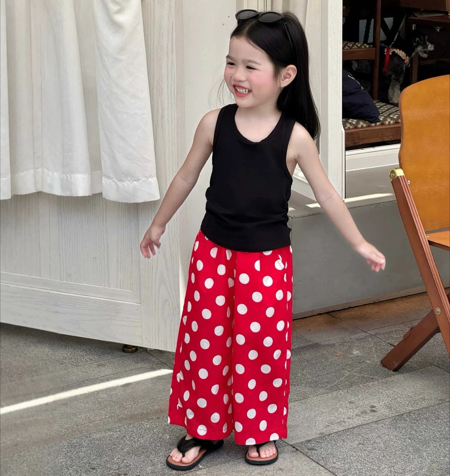 Korean Girls Summer Design Style Hanging Neck Collar Vest Red Polka Dot Straight Tube Mosquito Proof Pants