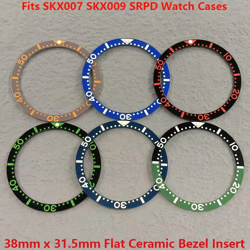 Mod SKX007 Flat Ceramic Bezel Insert Fits SKX007 SKX009 SRPD Case NH35 NH36 Movement Watch Replace 38mmx31.5mm Bezel Insert Ring