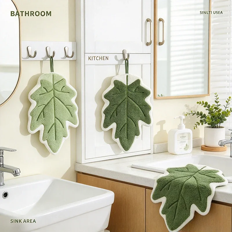 Creative Banana Leaf Hand Towel New Design Soft Absorbent Towel for Ins Wood Cream Style Home Kitchen and Bathroom Decoration