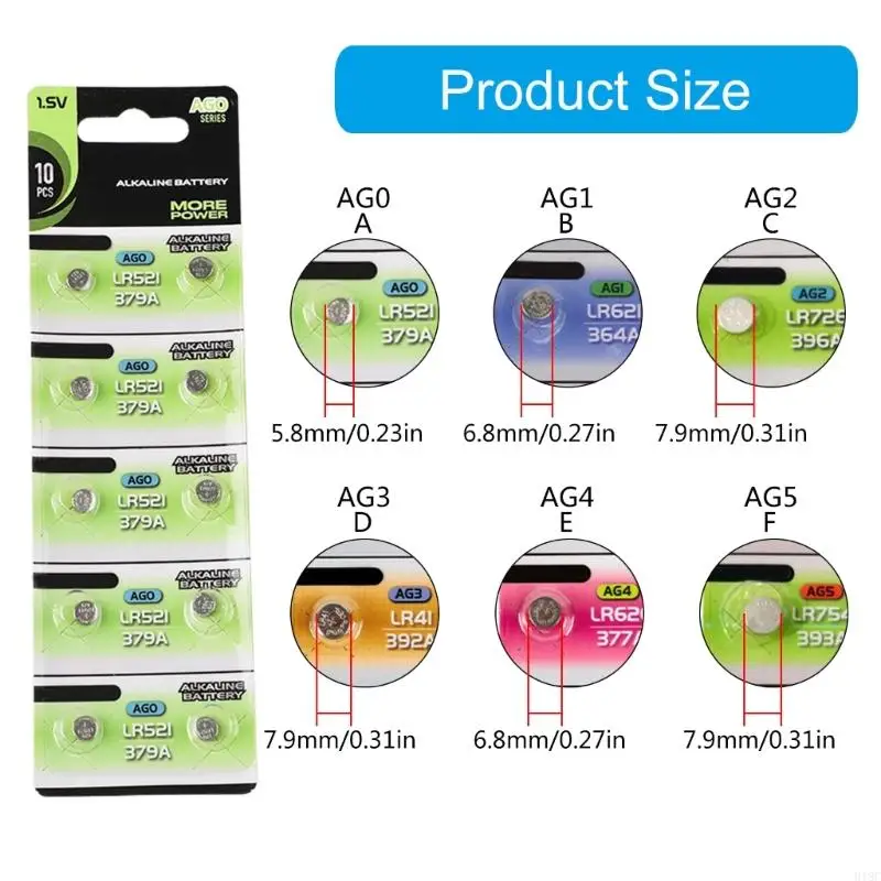 918C Gói 10 Pin Nút Pin Đồng Xu Kim Loại LR59/LR41/LR66/LR48/LR63