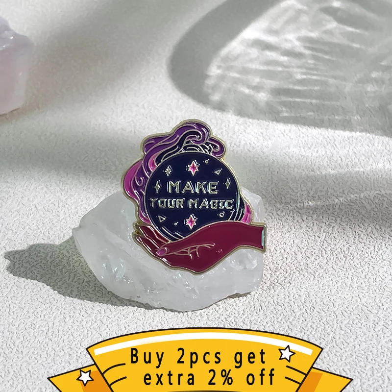 Make Your Magic Enamel Pin Magic Spells Crystal Ball Potion Black Cat Brooch Lapel Badges Gothic Jewelry Gift For Wizard Friends