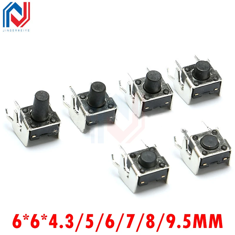 20PCS  Mini Micro Momentary Tactile Push Button Switch 6*6*4.3/5/6/7/8/9.5mm Right Angle With stent  4 Pin DIP Micro Switch