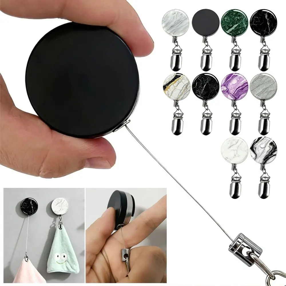 Portable Metal Retractable Towel Clip 4cm with Steel Wire Towel Rack Self-Rewinding Punch-Free Hand Towel Holder Bathroom