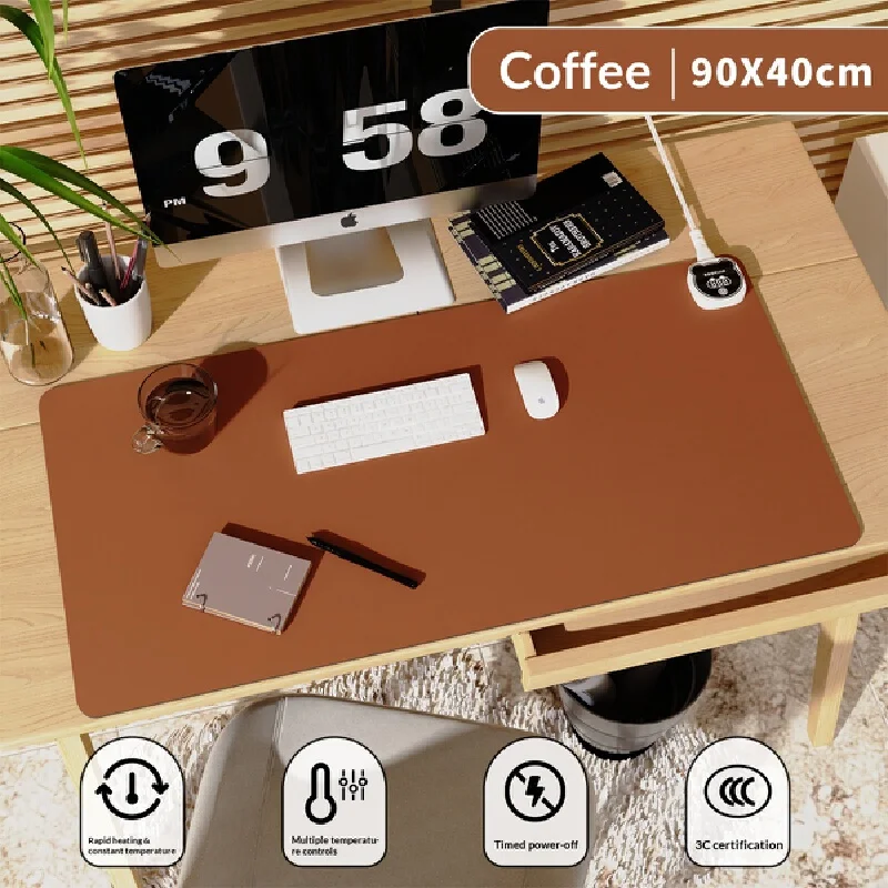 

Подогреваемый коврик для стола, подогреваемый коврик для мыши, 90x40 см, очень большой, водонепроницаемый, кожаный, с 6 уровнями регулировки температуры, цифровой дисплей, для офиса