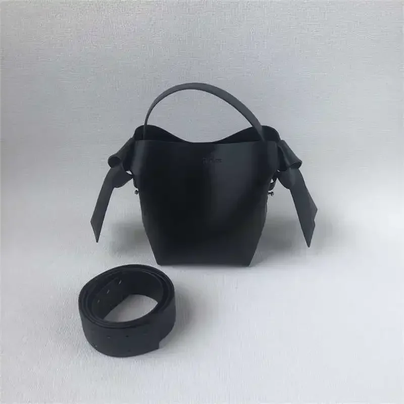 Bolso de mano de cuero con lazo para mujer, bandolera de un solo hombro, bolso de cubo