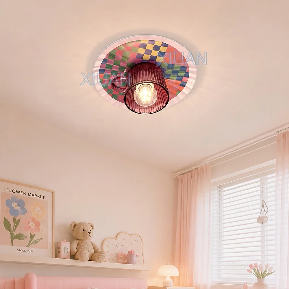 Creative Popge Teacup Lamp Colorful Ceiling Lights Flush Mount Surface Mount Entrance Aisle Stair Hotel Corridor Ceiling Lamps