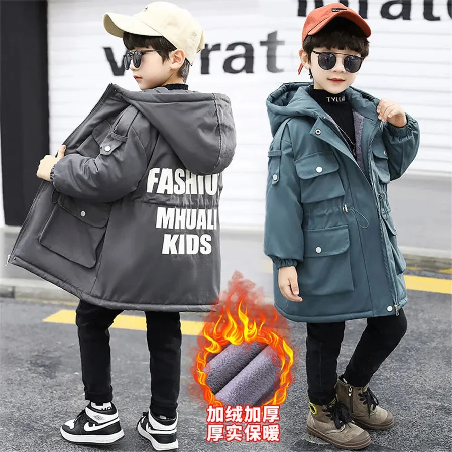 5-14T Children Jacket Parkas Coat For Boys Winter 2024 New Fashion Big Fur Collar Thick Warm Padded Jackets High Quality