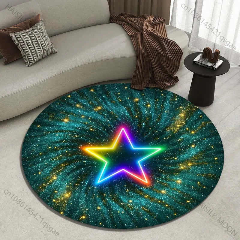 Multiple sizes Neon starry sky five-pointed star Print Round Carpet Living Room Bedroom Table Chair Sofa Decorative Carpet