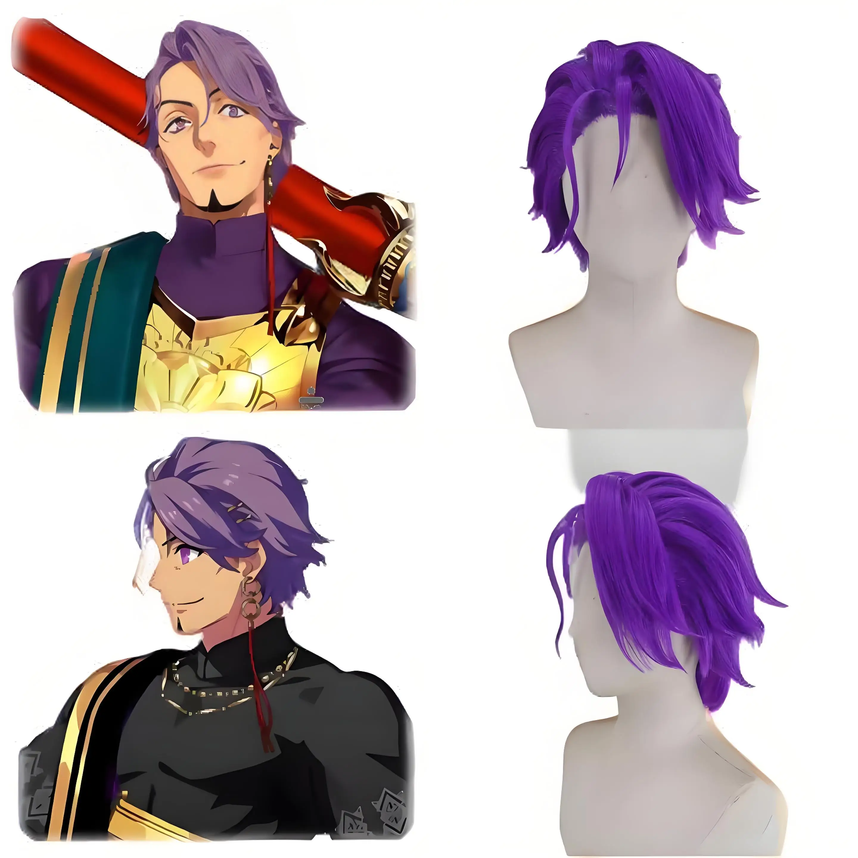 شعر مستعار كوسبلاي مستوحى من الرسوم المتحركة لأسلوب Duryodhana - شعر مستعار مصنوع حسب الطلب من الألياف المقاومة للحرارة