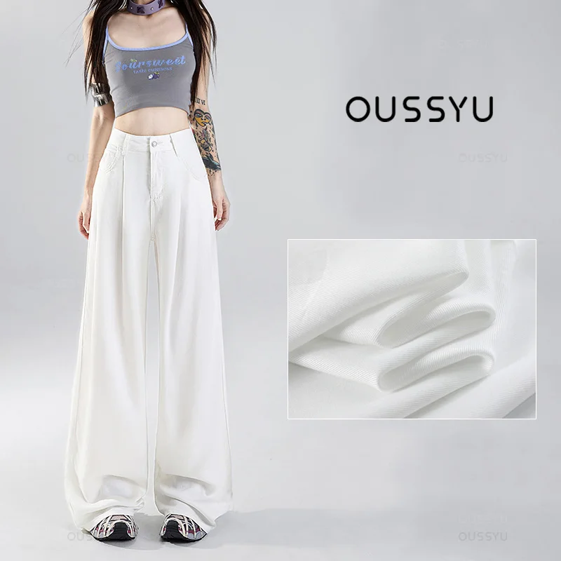

Summer Soft Cozy 100%Lyocell Fabric Woman Jeans Y2K Girl Loose Wide Leg Elastic Waist Pants Fashion Casual Trousers Plus Length