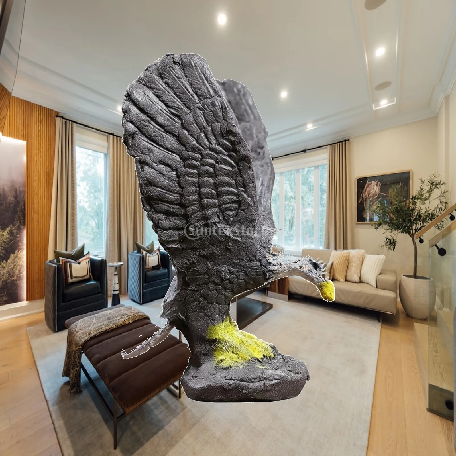 2 Pieces Violet Clay Eagle Statue Collectible House Decoration Realistic Details