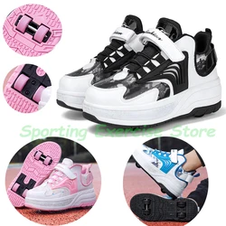 Blue Children Wheels Shoes Deform Deformation Parkour Runaway Detachable Sneakers Beginner Boy Girl Roller Skating Shoes Kids