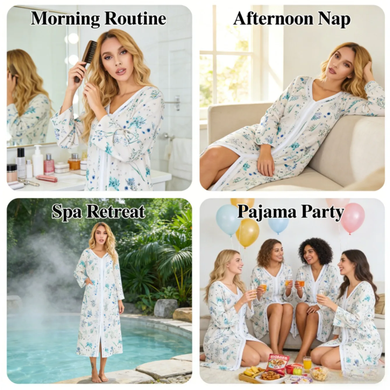 

New Autumn and Winter European and American Women's Nightgown Long - Sleeve Printed Pullover Slit Design Fashionable Loungewear