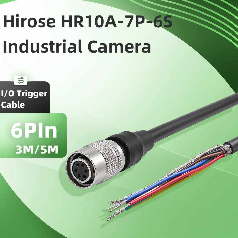 Hirose HR10A-7P-6S 6Pin Industrial Camera I/O Trigger Cable with Power Adapter High Flexible for Hikvision Daheng Huaray Basler