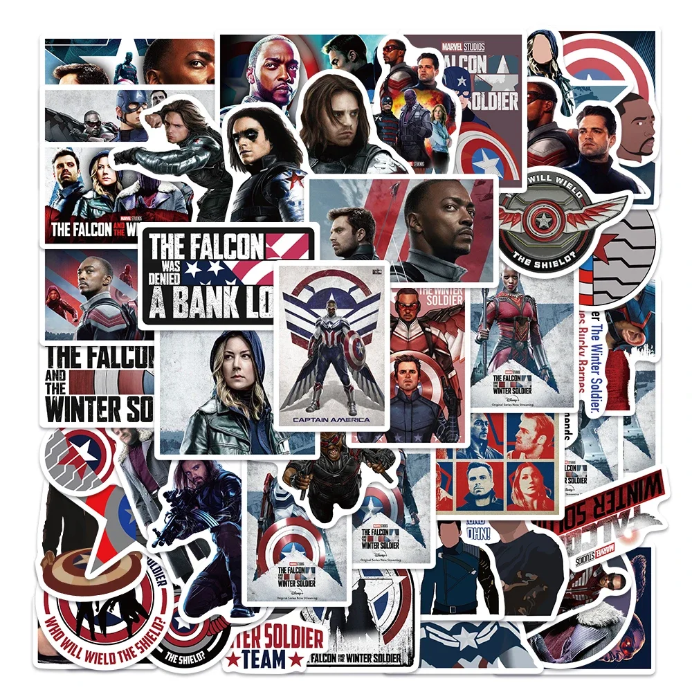 50pcs Disney The Falcon and the Winter Soldier Stickers for Laptop Phone Case Travel Case Classic KidsCool Decals Sticker